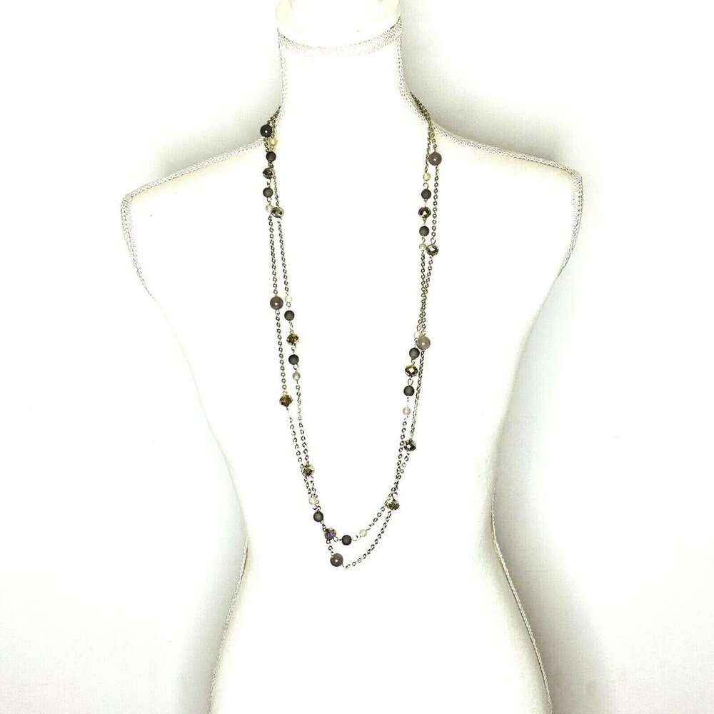 Charming Charlie 2 Strand Opera Necklace Silver Tone Beaded Boho Costume Jewelry